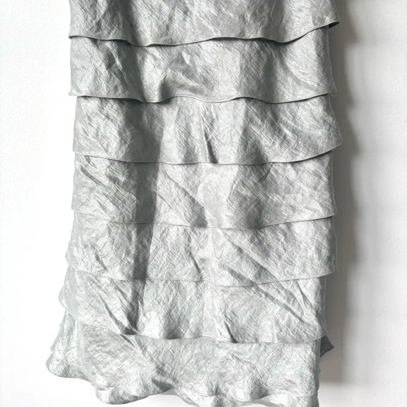 Adrianna Papell Silver Gray Tiered Layered Cocktail Sheath Dress Formal Maxi - Picture 4 of 10